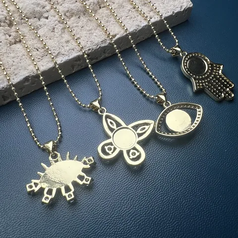 Copper Evil Eye Hamsa Hand Butterfly Pendant Necklace Gold Plated Mother of Pearl Rhinestone Clavicle Chain Jewelry