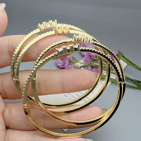 Minimalist Gold Plated Alloy Open Cuff Bracelet With Sparkling Zirconia Geometric Fashion Jewelry Gift For Women