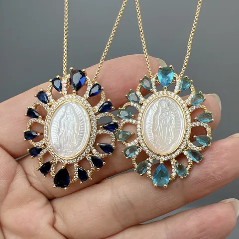 European American Fashion Copper Necklace With Zircon Mother of Pearl Guadalupe Pendant Elegant Women Jewelry Gift
