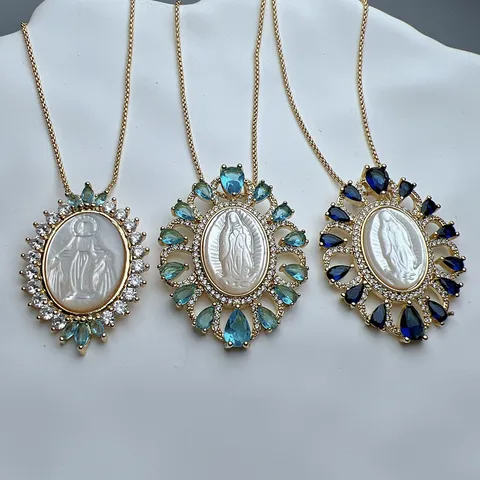 European American Fashion Copper Necklace With Zircon Mother of Pearl Guadalupe Pendant Elegant Women Jewelry Gift