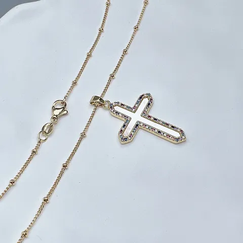 Gold Plated Copper Zirconia Mother of Pearl Cross Pendant Necklace Fashion Chain Jewelry Gift For Women
