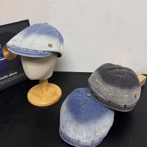 Vintage Gradient Denim Newsboy Cap Women Spring Autumn Retro Casual Washed Flat Cap Adjustable Streetwear Visor Hat