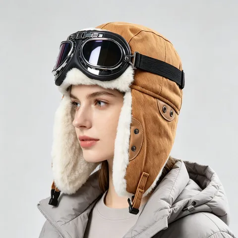 Unisex Winter Fliegermütze Mit Brille Verdickte Leinwand Plüsch Ohrenschutz Winddicht Warm Radfahren Kälteschutz Kappe