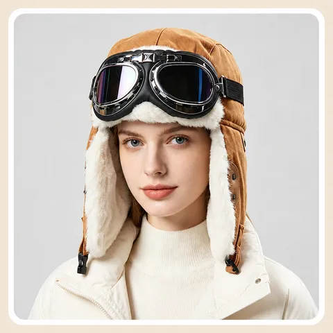 Unisex Winter Fliegermütze Mit Brille Verdickte Leinwand Plüsch Ohrenschutz Winddicht Warm Radfahren Kälteschutz Kappe