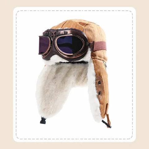 Unisex Winter Canvas Trapper Hoed Met Bril Fleece Gevoerd Warme Pilotenmuts Winddichte Oorklep Cap Voor Outdoor Skiën Vintage Muts