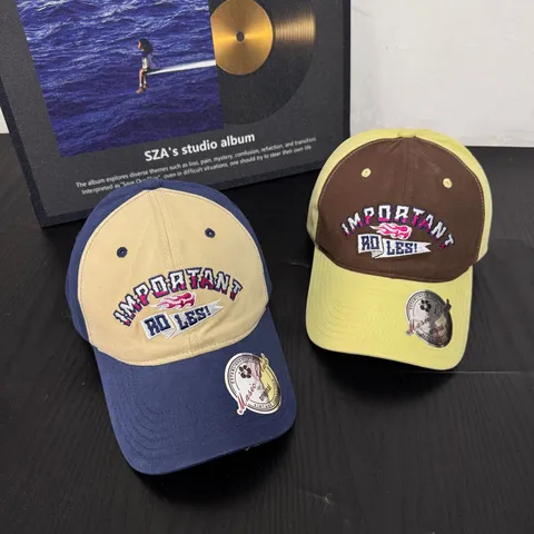 Gorra de Béisbol Vintage Desgastada Bloque de Color Bordado de Letras Algodón Ajustable Protección Solar Para Mujer Hombre