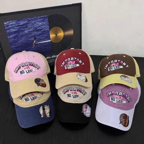 Gorra de Béisbol Vintage Desgastada Bloque de Color Bordado de Letras Algodón Ajustable Protección Solar Para Mujer Hombre