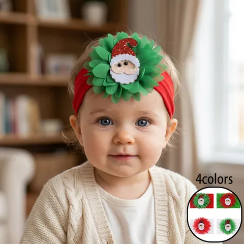 Christmas Baby Lace Headband Santa Claus Chiffon Flower Tie-Dye Elastic Hair Band Festive Infant Toddler Accessories