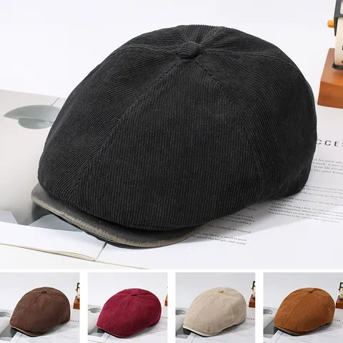 Vintage Corduroy Newsboy Cap Flat Cap British Style Painter Hat Unisex Casual Retro Visor Hat For Men Women