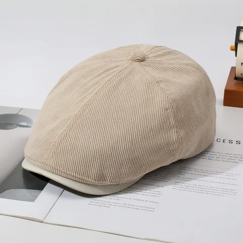 Vintage Corduroy Newsboy Cap Flat Cap British Style Painter Hat Unisex Casual Retro Visor Hat For Men Women