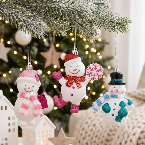 Christmas Ornaments Set Cartoon Santa Claus Snowman Gnome Electroplated Glitter Hanging Figurines Xmas Tree Window Decor