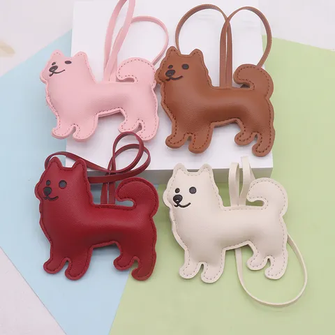 Mignon Porte-clés Chien en Cuir PU pour Femmes Chien Rural Chinois Pendentif Sac Animal Rembourré Accessoires Porte-clés Chiot Kawaii