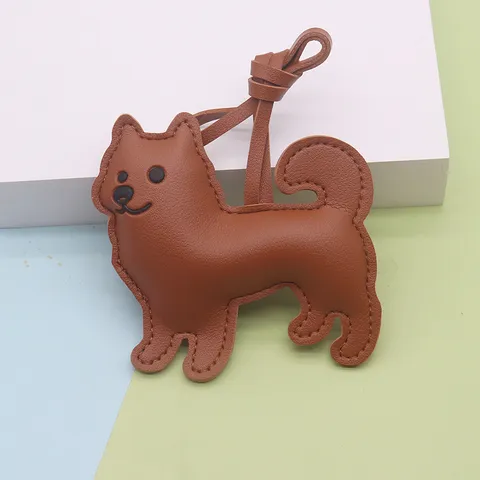 Mignon Porte-clés Chien en Cuir PU pour Femmes Chien Rural Chinois Pendentif Sac Animal Rembourré Accessoires Porte-clés Chiot Kawaii