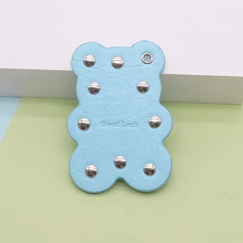 Cute PU Leather Bear Keychain Riveted Animal Bag Charm For Women Purse Backpack Pendant Creative Good Luck Gift Key Ring Accessory