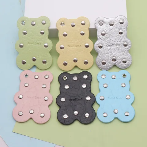 Cute PU Leather Bear Keychain Riveted Animal Bag Charm For Women Purse Backpack Pendant Creative Good Luck Gift Key Ring Accessory