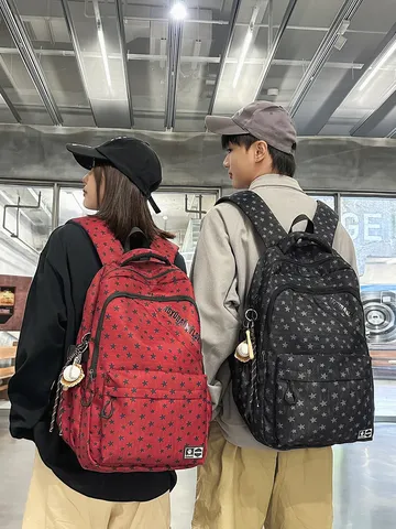 Vintage Streetwear Nylon Star Print Backpack For Students Unisex Multi-Compartment Durable School Bag For Youth Casual Daypack