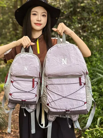 Mountain Style Color Block Drawstring Backpack Lightweight Nylon Outdoor Hiking Camping Travel Bag For Couples Students