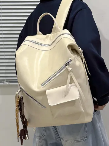 American Retro Motorcycle Style PU Leather Backpack Casual Large Capacity School Travel Bag For Unisex