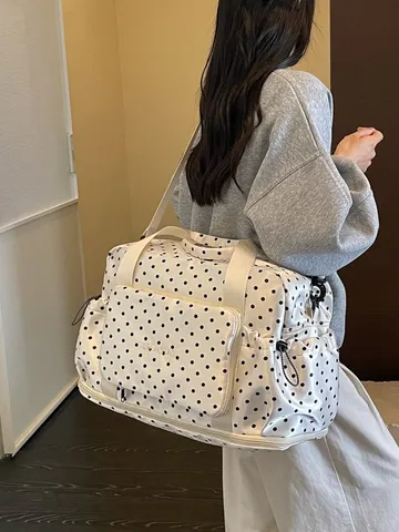 Korean Style Polka Dot Large Capacity Commuter Travel Bag Expandable Student Duffel Bag Lightweight Waterproof Luggage Bag