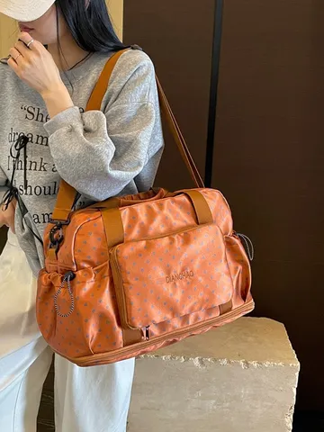 Korean Style Polka Dot Large Capacity Commuter Travel Bag Expandable Student Duffel Bag Lightweight Waterproof Luggage Bag
