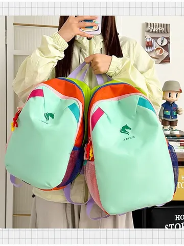 Mochila Patchwork Color Contraste Poliéster Escolar para Estudiantes Aire Libre Camping Viaje Mochila para Unisex Casual