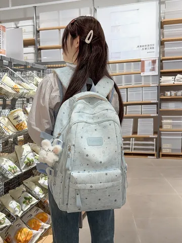 Women Korean Style Star Print Backpack Student School Bag Casual Daypack For Teen Girls Junior Senior High School Travel Backpack