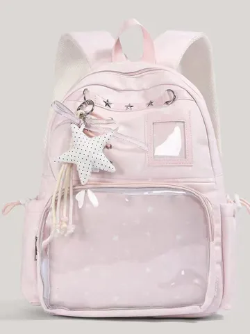 Fashion Star Pattern Ita-bag For Women Girls Nylon PVC Transparent DIY Display Small Backpack Student School Bag Outdoor Travel Daypack