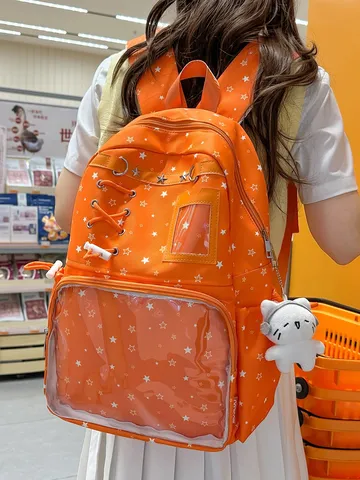 Kawaii Ita Bag Clear PVC Window Starry Pattern Backpack DIY Anime Girls School Bag Waterproof Nylon Crossbody Travel Daypack