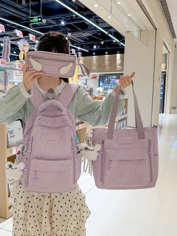 Set Zaino in Nylon con Motivo a Stelle in Stile Coreano per Studentesse Ragazze Adolescenti Zaino da Viaggio di Grande Capacità