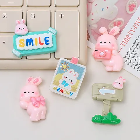 Cute Cartoon Rabbit Resin Charms DIY Cream Glue Phone Case Accessories Craft Jewelry Making Material Package