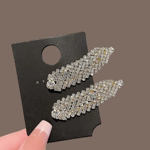 French Style Elegant Rhinestone Feather Hair Clips Gold Alloy Leaf BB Clips For Women Girls Sparkling Side Bangs Hair Pin Accessories