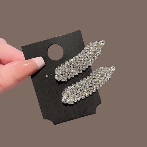French Style Elegant Rhinestone Feather Hair Clips Gold Alloy Leaf BB Clips For Women Girls Sparkling Side Bangs Hair Pin Accessories