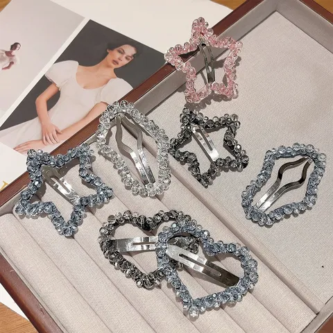 Barrettes à Cheveux Cœur Étoile Nuage en Strass Pinces à Clip en Alliage Minimalistes Accessoires Cheveux Mode Femmes