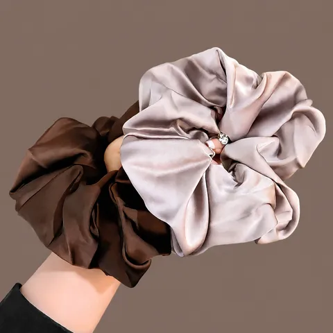Franse Satijnen Grote Scrunchie Voor Dames Zijdeachtige Textuur Stof Haarelastiekje Effen Kleur Elegante Haaraccessoires