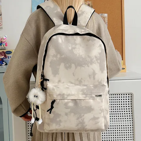 Korean Style Retro Tie-Dye College Backpack For Women Large Capacity Student School Bag Laptop Casual Daypack