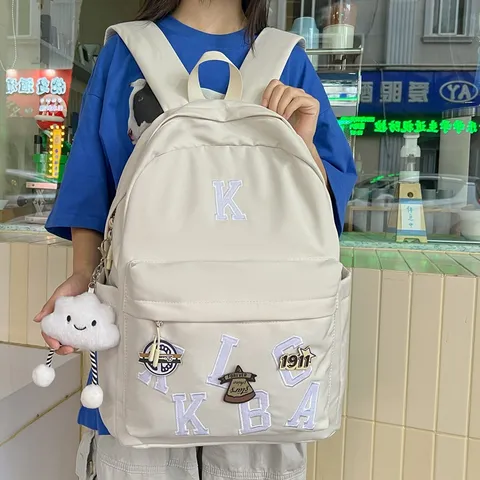 American Style Casual Nylon Backpack Large Capacity School Bag Casual Travel Bookbag With Letter Embroidery For Women