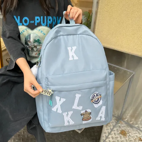 American Style Casual Nylon Backpack Large Capacity School Bag Casual Travel Bookbag With Letter Embroidery For Women