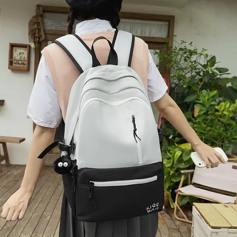 Minimalist Nylon Casual Backpack Color Block School Bookbag Waterproof Laptop Daypack For Women Students