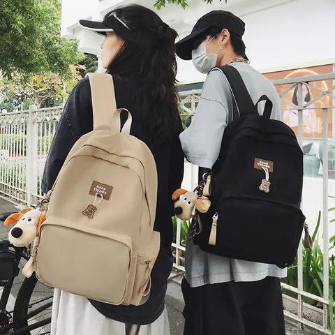 Large Capacity Campus Backpack Casual Nylon School Bookbag Simple Solid Color Laptop Bag For Students Women Men