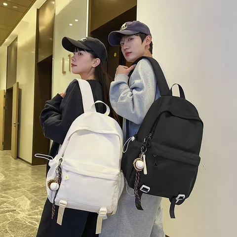 Large Capacity Nylon Backpack Casual Solid Color School Bookbag Travel Daypack For Students