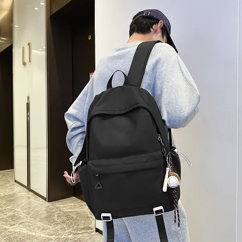 Large Capacity Nylon Backpack Casual Solid Color School Bookbag Travel Daypack For Students