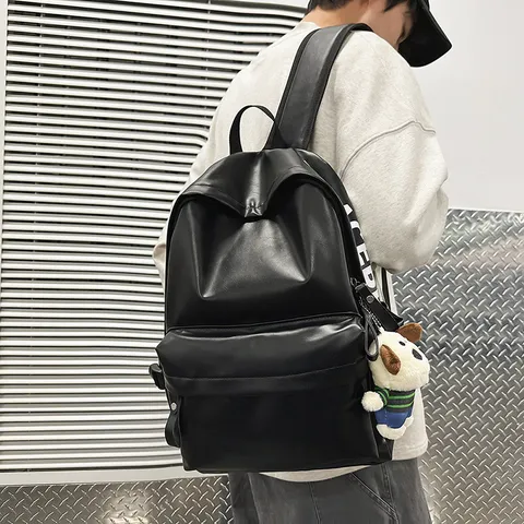 Women Fashion Backpack Waterproof PU Soft Leather Casual School Bag Large Capacity Travel Daypack With Cute Dog Pendant