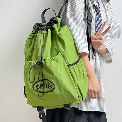 Unisex Mountain Style Casual Nylon Drawstring Backpack Waterproof Lightweight Travel Sports Daypack With Front Pocket
