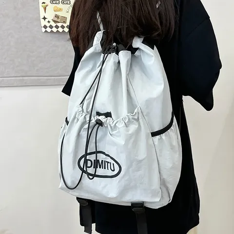 Unisex Mountain Style Casual Nylon Drawstring Backpack Waterproof Lightweight Travel Sports Daypack With Front Pocket