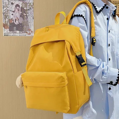 Women Nylon Casual Backpack Waterproof School Bookbag Japanese Style Travel Daypack With Cute Bear Pendant