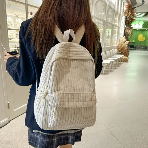 Women Casual Nylon Corduroy Backpack Large Capacity School Bag Cute Travel Daypack Daily Commuter Bookbag