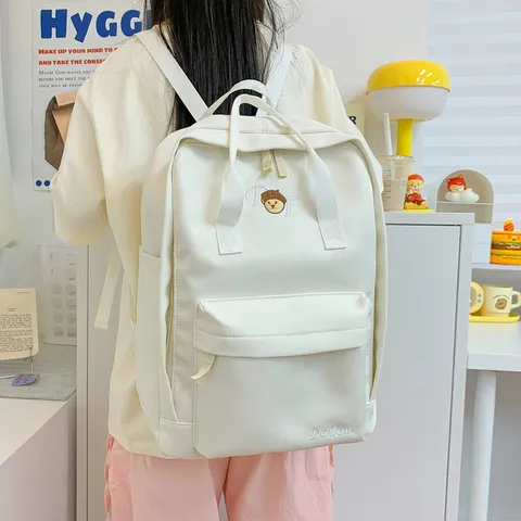 Korean Style Campus Casual Nylon Backpack Women's Solid Color School Bookbag With Embroidery Letters