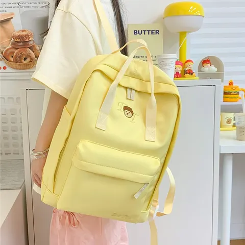 Korean Style Campus Casual Nylon Backpack Women's Solid Color School Bookbag With Embroidery Letters