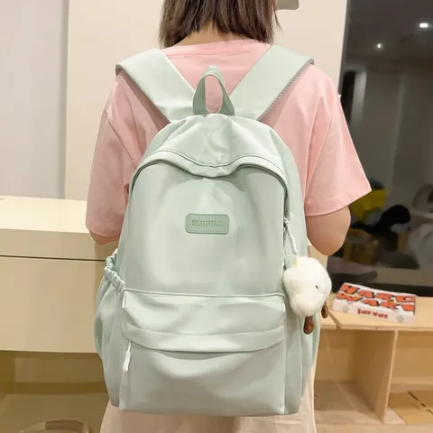 Japanese Preppy Style Nylon Casual Backpack Large Capacity Waterproof School Bag With Cute Pendant For Women