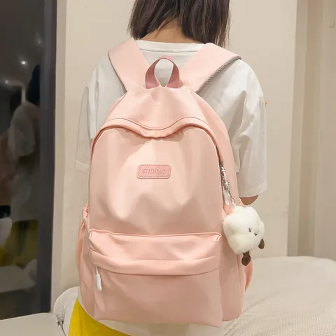 Japanese Preppy Style Nylon Casual Backpack Large Capacity Waterproof School Bag With Cute Pendant For Women